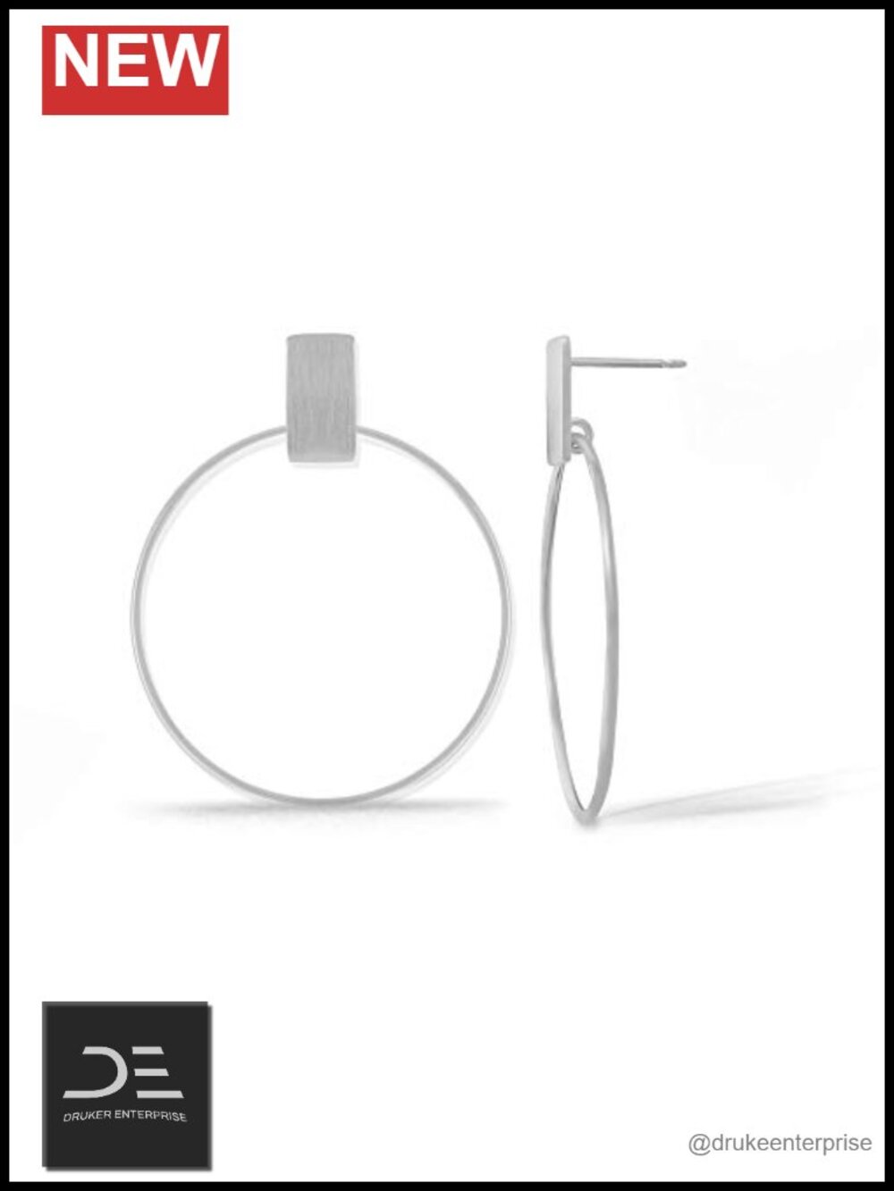Sterling Silver Geometric Drop Hoop Post Earrings Hypoallergenic